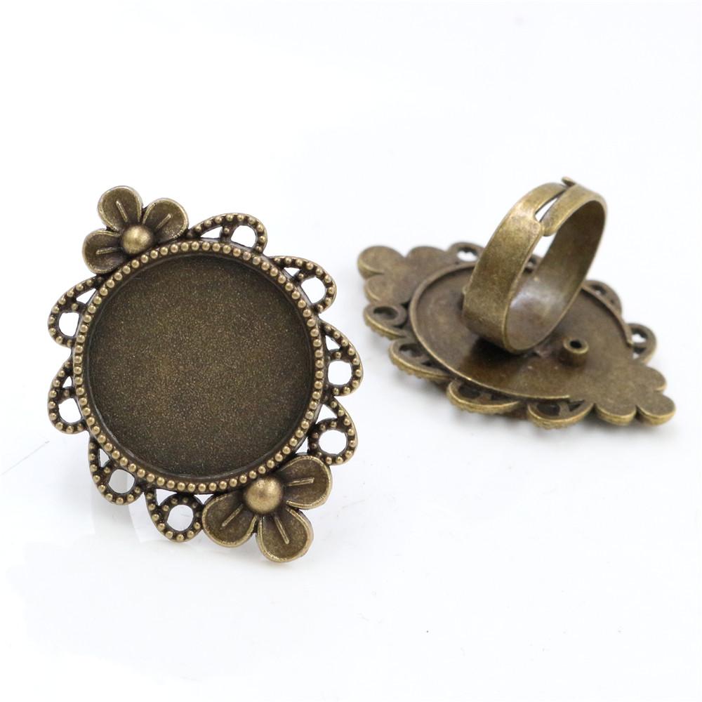 

20mm 5pcs Antique Silver Plated Bronze Brass Adjustable Ring Settings Blank/Base,Fit 20mm Glass Cabochons,Buttons Ring Bezels