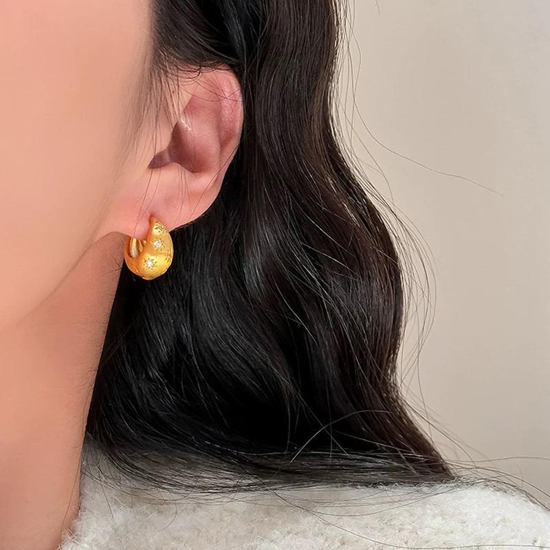PONYKISS Sterling Silver 18K Gold Zircon Star Water Drop Hoop Earrings for Women Minimalist Fine Trendy Accessories
