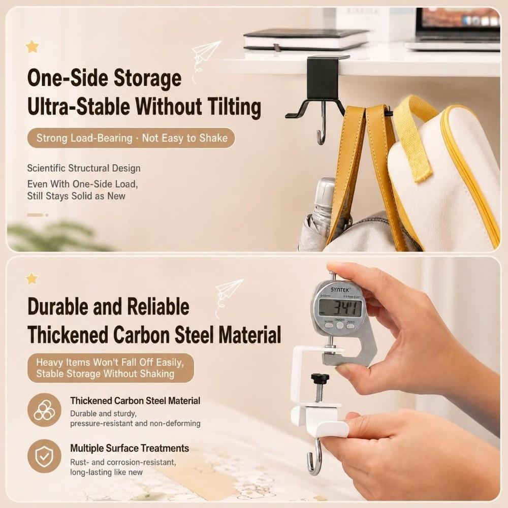 1Pc No Drill Desk Side Hanger Dual Hook Backpack Hanger Portable School Bag Hook  Dormitory