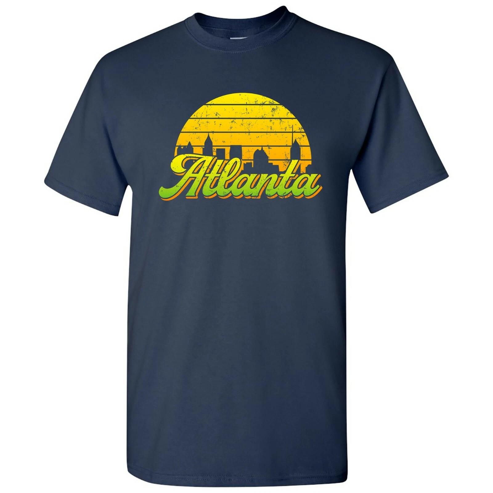 Atlanta GA Retro Skyline Sunset - Home State Pride Summer T Shirt - Navy S