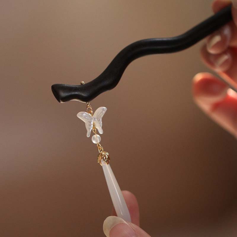 

Деревянные палочки для волос в китайском стиле с кисточками в виде капли воды и бабочки для женщин, девушек, винтажные, элегантные, аксессуары для волос для ханьфу