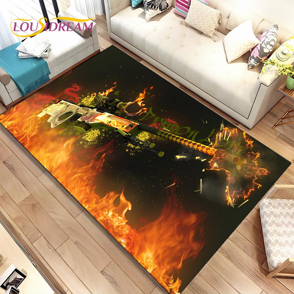 CS,USP,AK,M4,AWP,Gewehrpistolen-Patronengewehr-Bereichsteppich,Teppich für Zuhause, Wohnzimmer, Schlafzimmer, Sofa, Fußmatte, Dekor, rutschfeste Bodenmatte