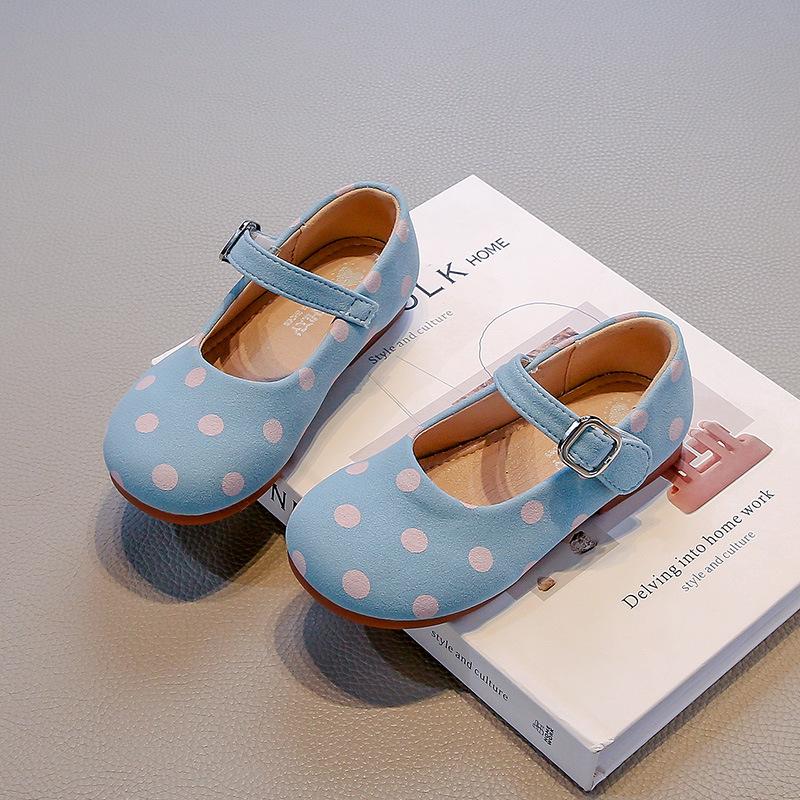 Girls Leather Shoes Princess Style 2025 Spring Autumn Children Dance Shoes Soft Sole Round Toes Kids Flat Shoes Polka Dots Sweet