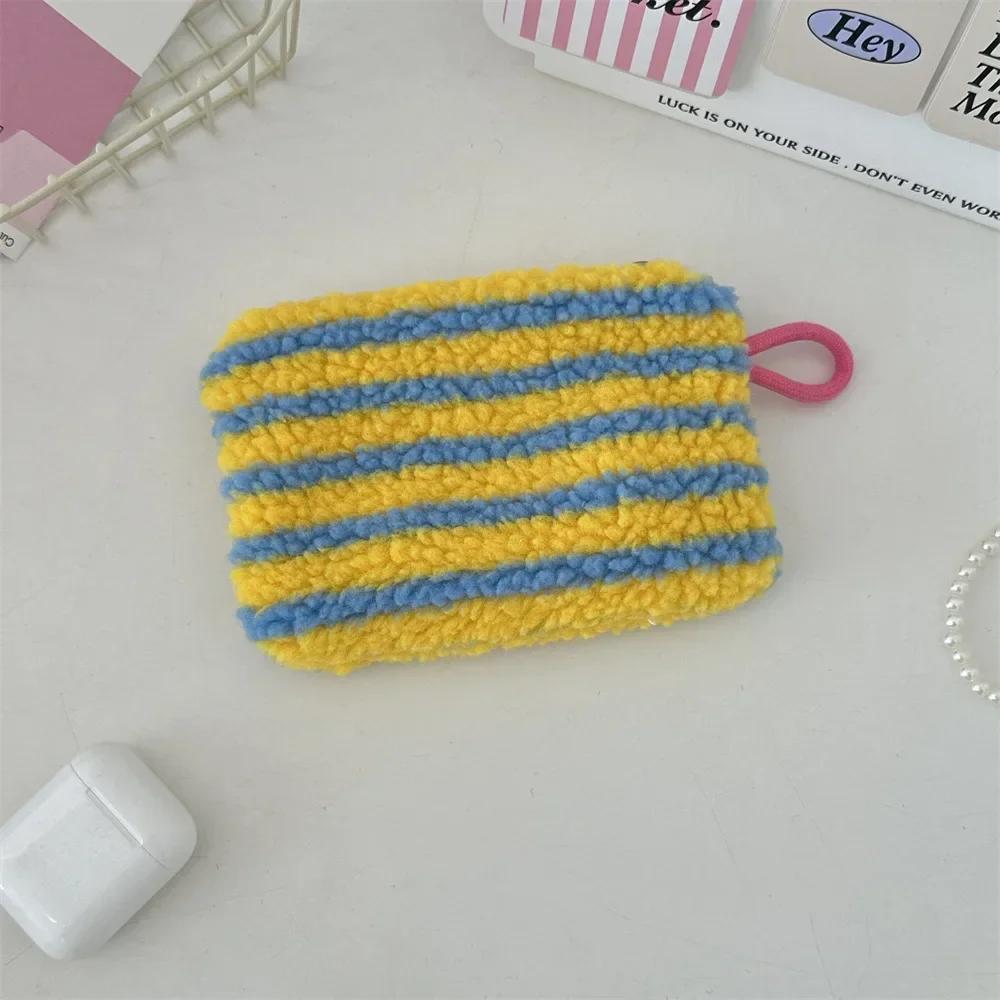 Women Plush Love Lipstick Cosmetic Storage Bag Heart Dot Stripes Leopard Print Clutch Mini Key Coin Purse ID Bag Case
