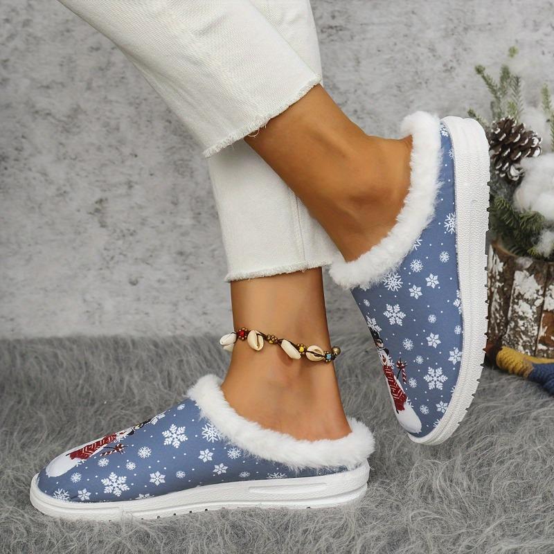 Women'S Winter Slippers Non-Slip TPR Sole Soft Indoor House Shoes with Snowman Design