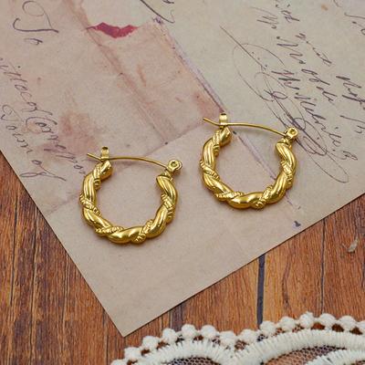 Stainless Steel Plated 18K Gold French Smooth Hollow Earrings Fashion Versatile Geometric Titanium Steel Circle Earrings Women