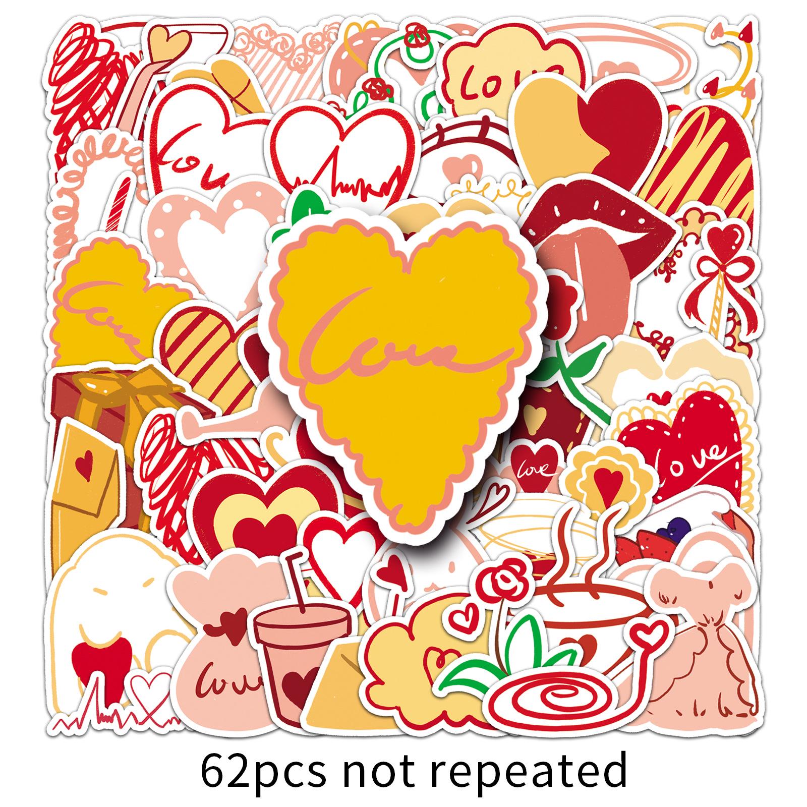 62 Hand-Drawn Heart Doodle Stickers for Notebooks, Water Bottles, and Suitcases