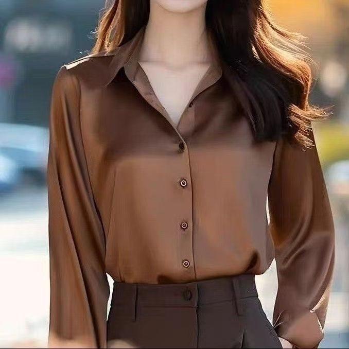 

Mulberry Silk Seamless Long Sleeve Shirt - Iron-Free, Solid Color, New Spring/Summer Style XL (100-115 cm)