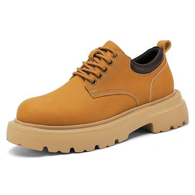 Fashion Versatile Trendy Thick Sole Height Increasing Shoes Solid Color Men's Leather Shoes Business Commuting Casual Large Head Shoes