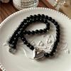 Black Beaded Necklace Heart Pendant Choker Chain Necklace Beads Choker Party Accessories Gift for Men Women Girlfriends