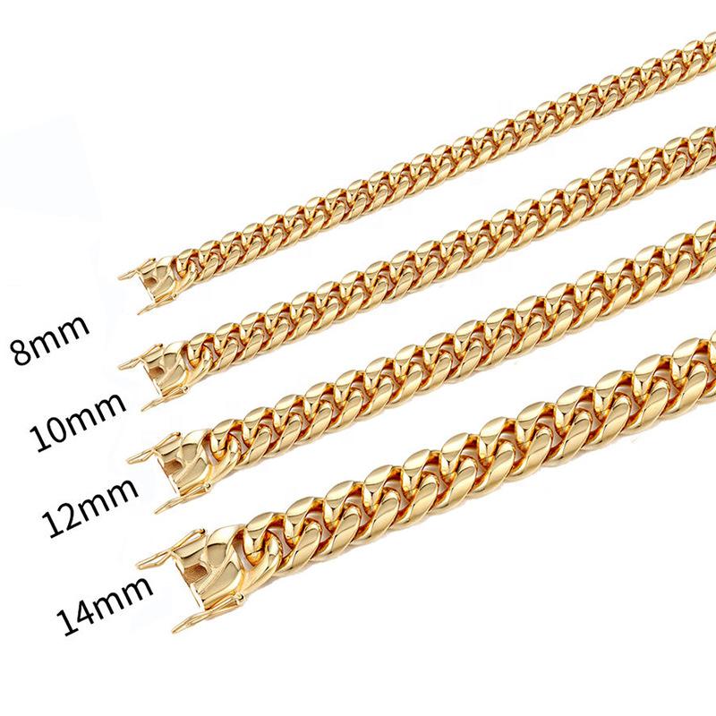 Fashionable Hip Hop Accessory Punk Versatile Gold Plated Polished Cuban Chain Stainless Steel Trendy Unisex Necklace