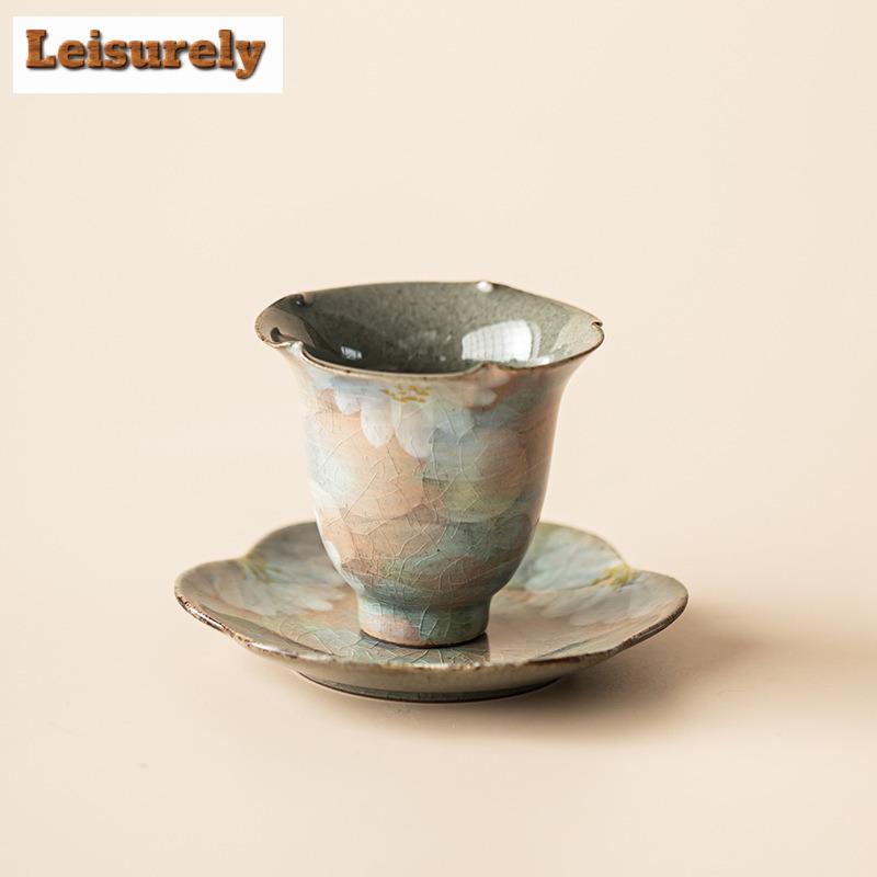 2pc/lot Hand Drawn Daisy Petal Coasters Ice Crack Glaze Non-slip Coasters Cups Saucer Anti-scald Placemats Base Tea Services