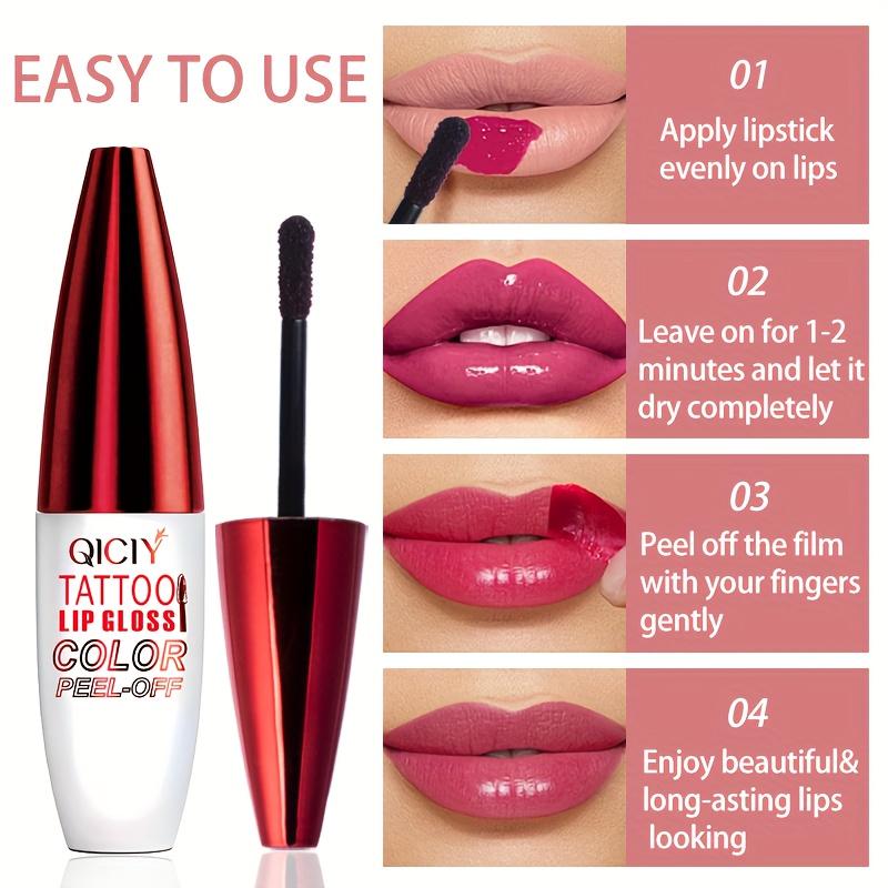 QICY Tattoo Lip Gloss Peel-Off Long-Lasting Moisturizing Liquid Lipstick with Waterproof Non-stick Cup Glossy Finish Nourishing