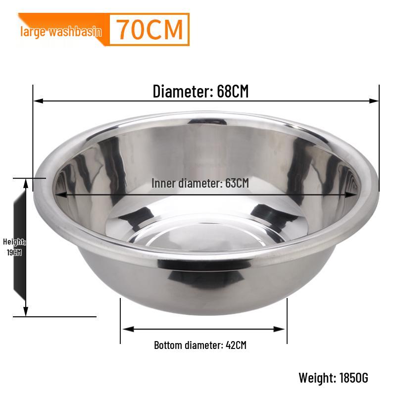 Extra Large Non-Slip Stainless Steel Bowl for Vegetables, Dough Kneading, and Laundry