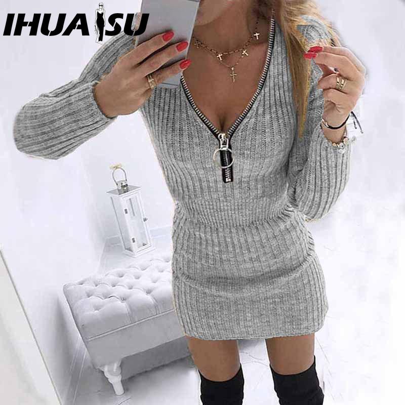 

IHUASU S-5XL Осенне-зимние женские юбки с запахом, трикотажное платье с длинным рукавом, талия на молнии, бедра XXL серый
