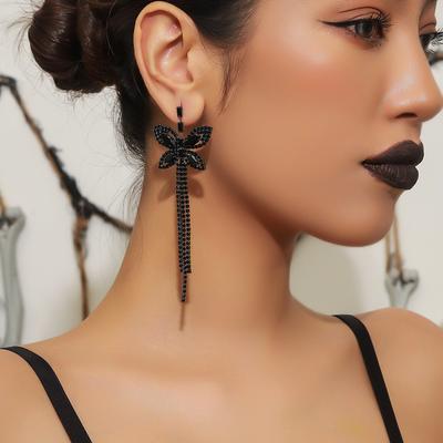 Walking Show Performance High-Class Sense Of Exaggerated Crystal Long Tassel Earrings Butterfly-Shaped Earrings Women's Earrings 1 Pair