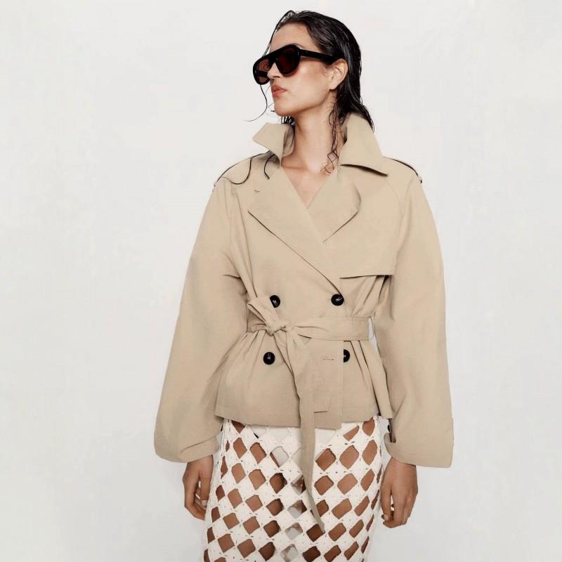Womens Fashion Trench Coat With Belt Padded Shoulders Casual Loose Fit Fall Outerwear
