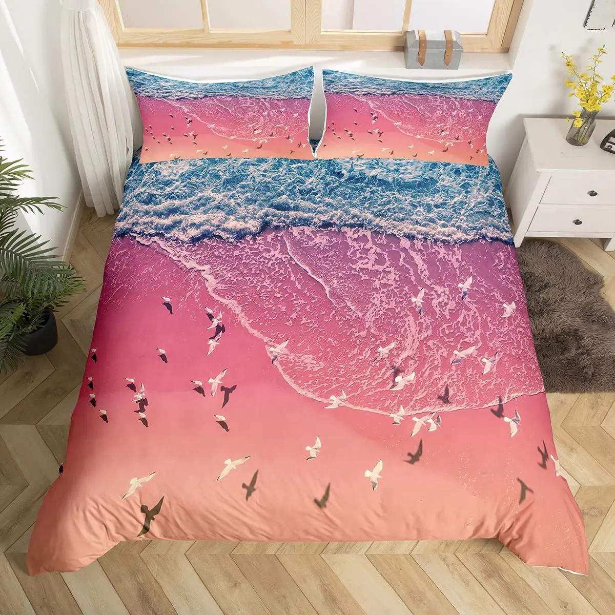 

Comforter Hawaii Vacation Beach Cartoon Surfing Microfiber Tropical Palm Tree Starfish Ocean Landscape Bedding Set Comforter (quilt)-EU Single(135*200cm)3pcs