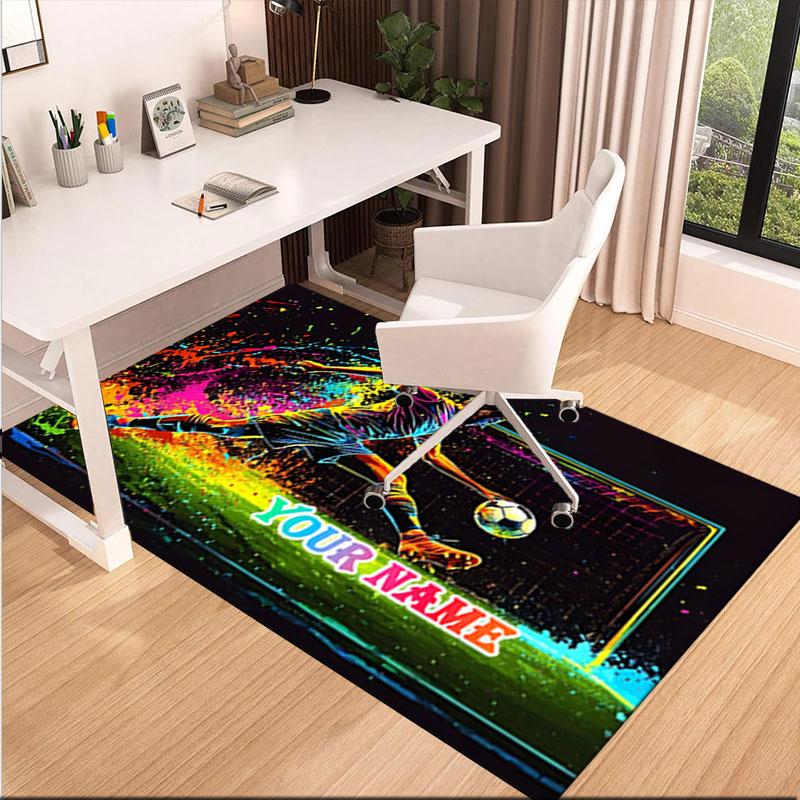 1PC Custom Name Soccer Player Action Theme Floor Mat Ideal for Living Room, Game Rooms, Office, Bedroom,Floor Mat Playful Design