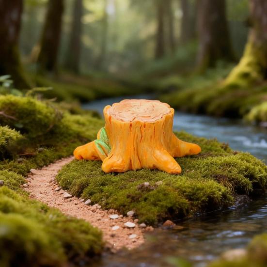 3Pcs Forest Stump Cottage Resin Fairy Garden Landscape Ornaments Decor for Moss Terrarium, Desktop Miniature Landscape with Wood House Accessory
