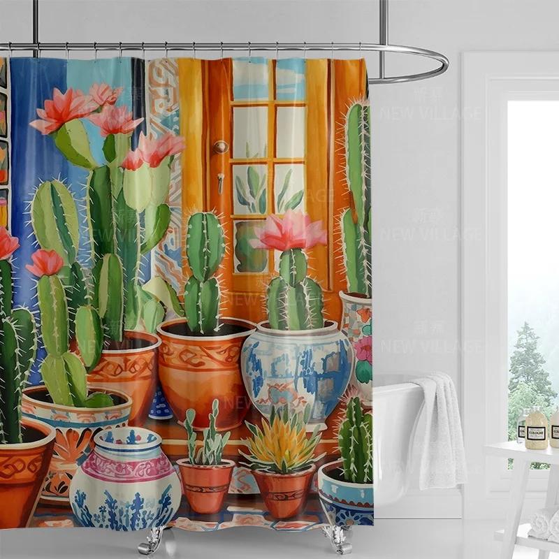 Minimalist Plant Shower Curtain, Modern Bathroom Toilet Decoration Privacy Curtain 180x180cm Waterproof Shower Curtain