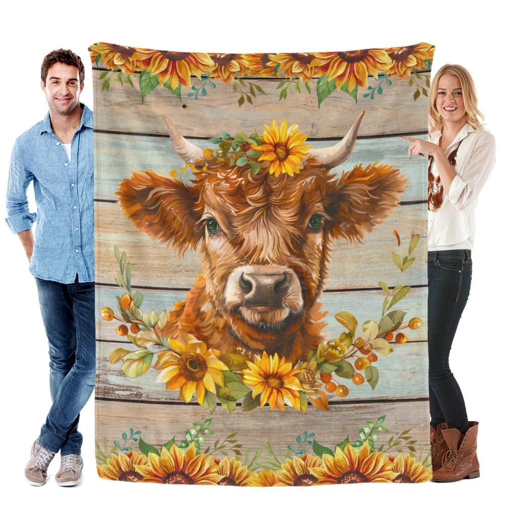 Cute Highland Cow Fleece Blanket Soft Cozy Farm Animal Flannel Throw Blanket for Farmhouse Bedroom Sofa Couch Outdoor Travel