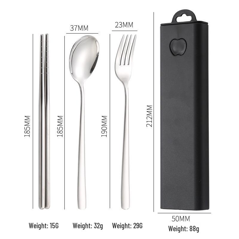 304 Stainless Steel 3-Piece Cutlery Set: Spoon, Fork, Chopsticks with Portable Storage Box for Students & Outdoors