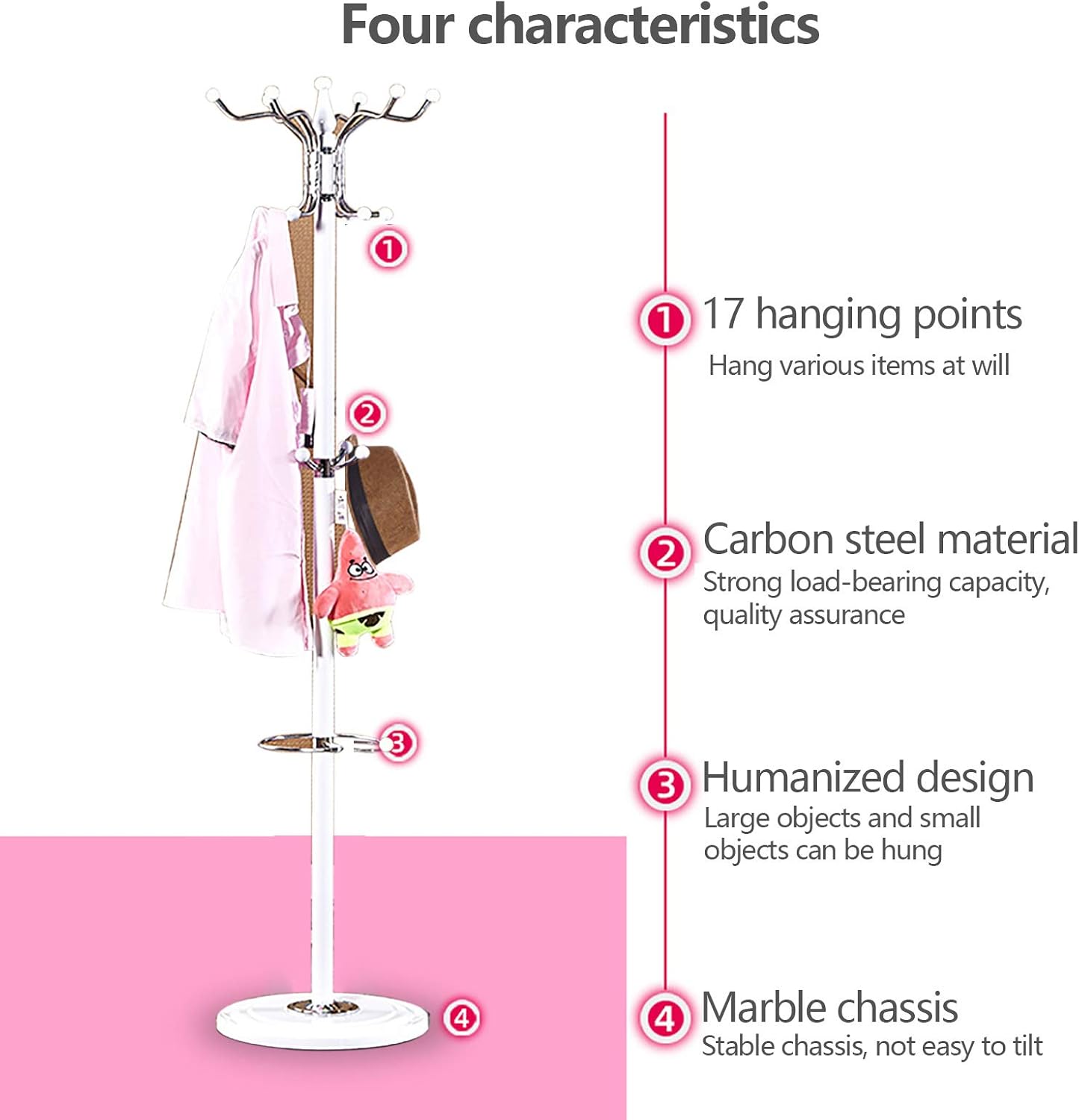 Белые 67-дюймовые металлические вешалки для одежды с 16 крючками подставка-дерево для шляп и курток вешалка с устойчивым мраморным основанием металлическая вешалка-органайзер для одежды белый 21100₽