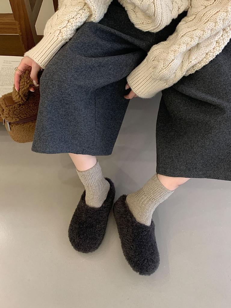 Baotou half slippers outer wear 2025 autumn and winter new comfortable versatile Mao Mao slippers