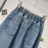 Denim Long Skirt High Waist Elastic Waist Extra Fluffy A Line Half Body Umbrella Skirt Autumn Women's