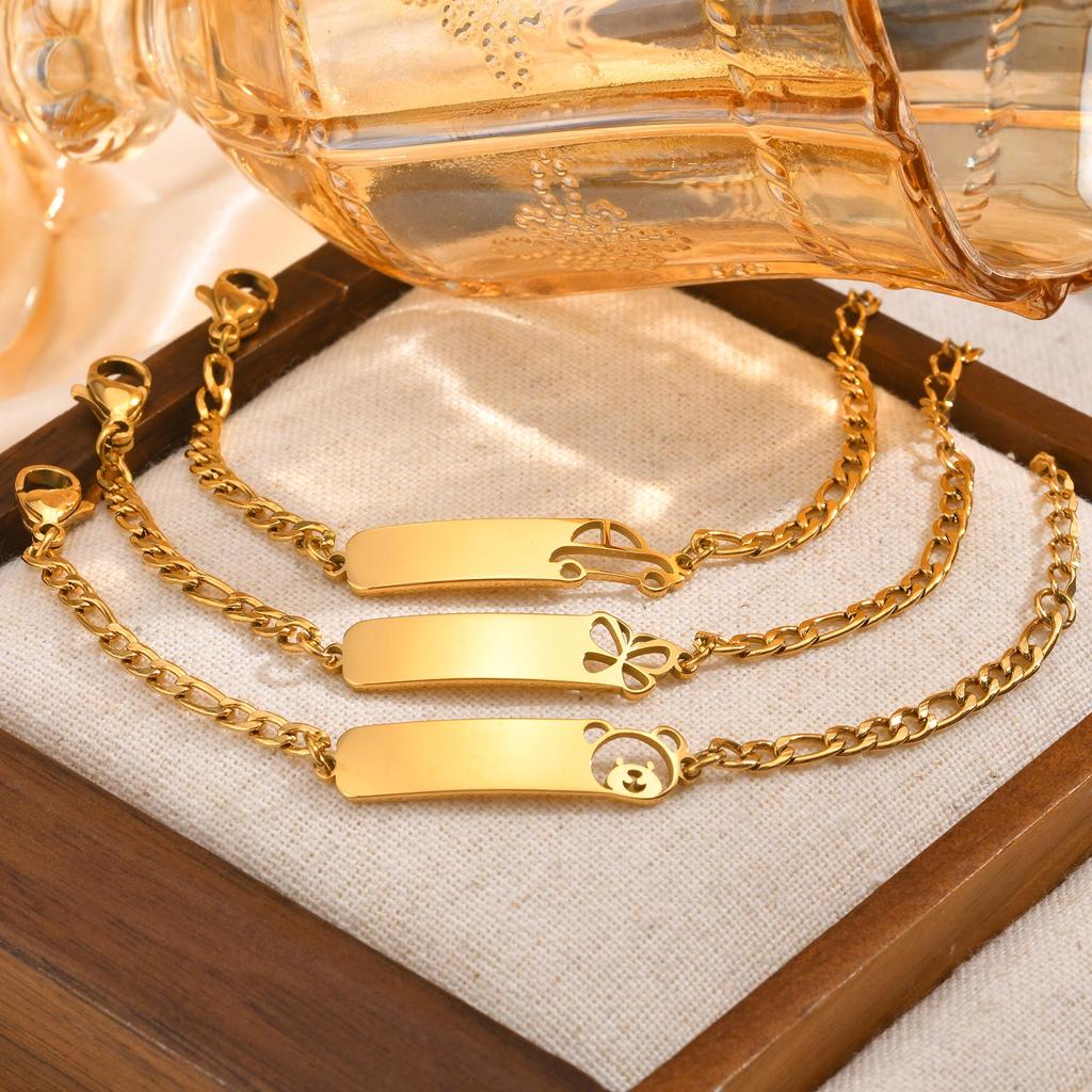 Free Engraving Name Date Bracelet for Baby,Hollow Butterfly Bracelet, Gold Color Stainless Steel NK Chain Bracelets