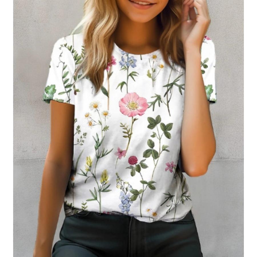 

Футболка с цветочным 3D принтом, летняя женская одежда, топы с круглым вырезом, повседневные футболки с короткими рукавами L