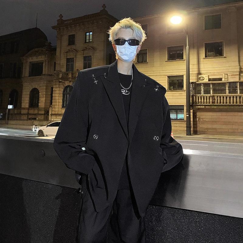 

Ruffian handsome blazer men s high sense cold department suit shoulder pads dk uniform 3XL чорний