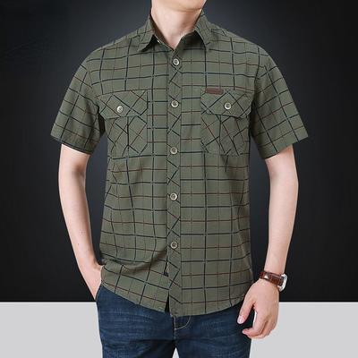 Camisa Militar Masculina de Algodão de Manga Curta Estilo Safari Moda Streetwear Verão Nova Lapela Oversized Xadrez Casual Tops 5XL