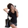 White V-neck short-sleeved T-shirt women's spring and summer new Korean casual careful machine slim-fit body bottoming shirt