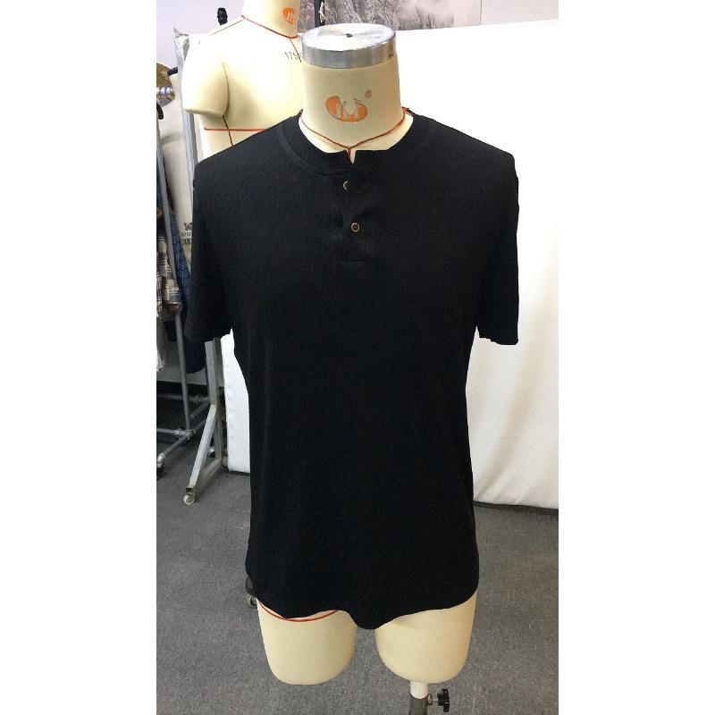 European Size Men'S Solid Color Casual Tight Fitness Henry Collar T-Shirt