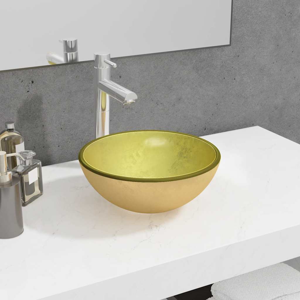 Vidaxl Tempered Glass Sink, 30X12 Cm, Gold
