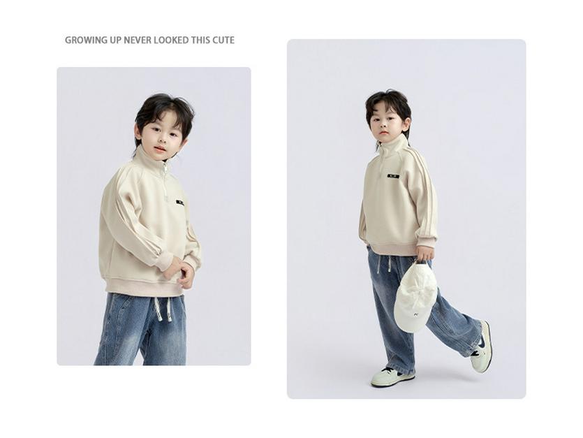 Boys' Comfortable Korean-Style Casual Half-Zip Sweatshirt - Autumn Trend Fashion