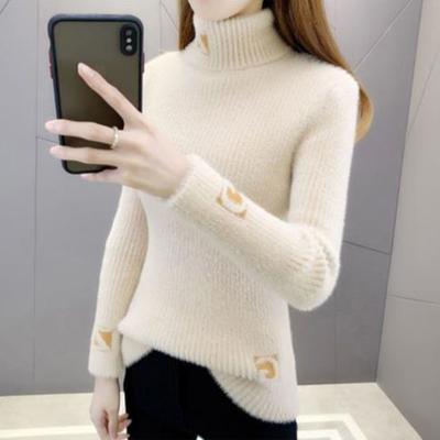 Turtleneck Jumpers Women Mink Fleece Letters Jacquard Knitting Bottoming Shirts Autumn and Winter Thick Large Size Sweaters