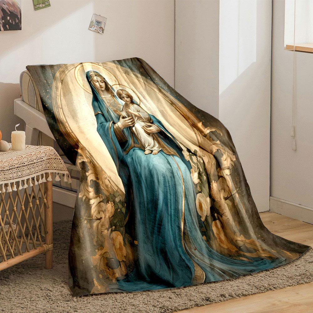 Our Lady Virgin Mary Baby Jesus Throw Blanket Printed Blanket for Living Room Bed Couch lunch break Soft Cozy Blanket for Friend's festival Gift