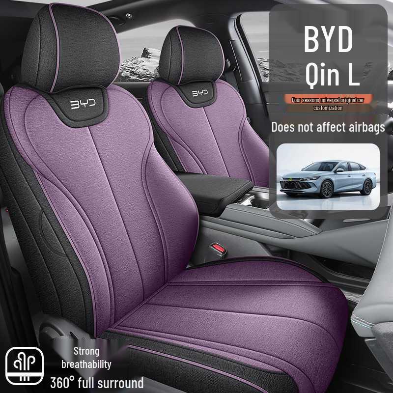 All-Season BYD Qin L Seat Covers: Breathable Linen with Perforated Leather, Fully Enclosed and Ventilated