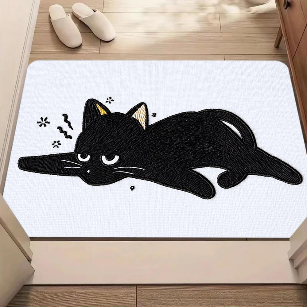 

Black-cat Bath Mat Non-slip Entrance Floor Carpet Laundry Room Kitchen Rug Home Decoration Welcome Mat Machine Washable 40cm x 60cm