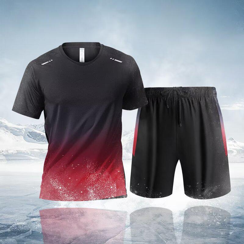 Unisex Quick-Dry Ice Silk Sports Set - Short Sleeve & Plus Size for Outdoor Running