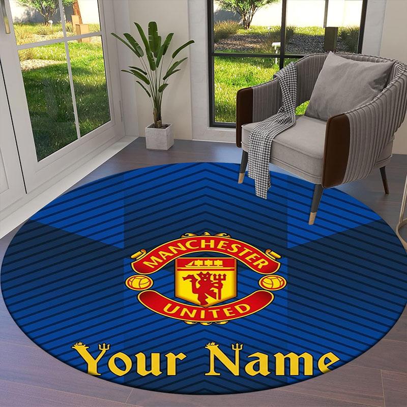 Manchester United F Custom Name Round Area Rug,Carpet Rug for Living Room Bedroom Sofa Playroom Decor,Non-slip Floor Mat