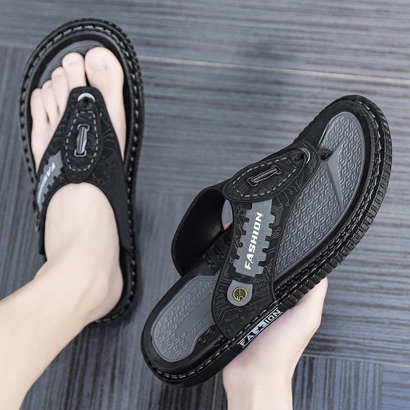 Fashion Flip Flops Men Shoes Outdoor Fashion PU Leather Flat Shoes Summer Beach Holiday Shoes Size 38-44 Outdoor Breathable Casual Shoes