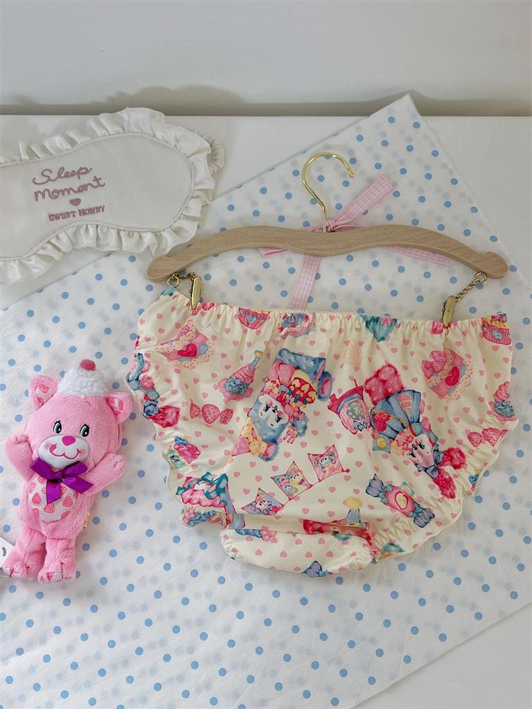 Cute Rabbit Print Bow Milk Silk Triangle Panties – Comfortable Hip-Wrap Student Style