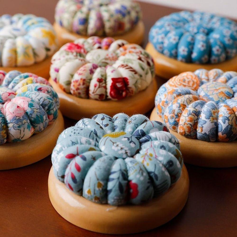 Wood Base Pumpkin Needle Cushion Pumpkin Shaped Pin Cushion DIY Needle Pillow Household