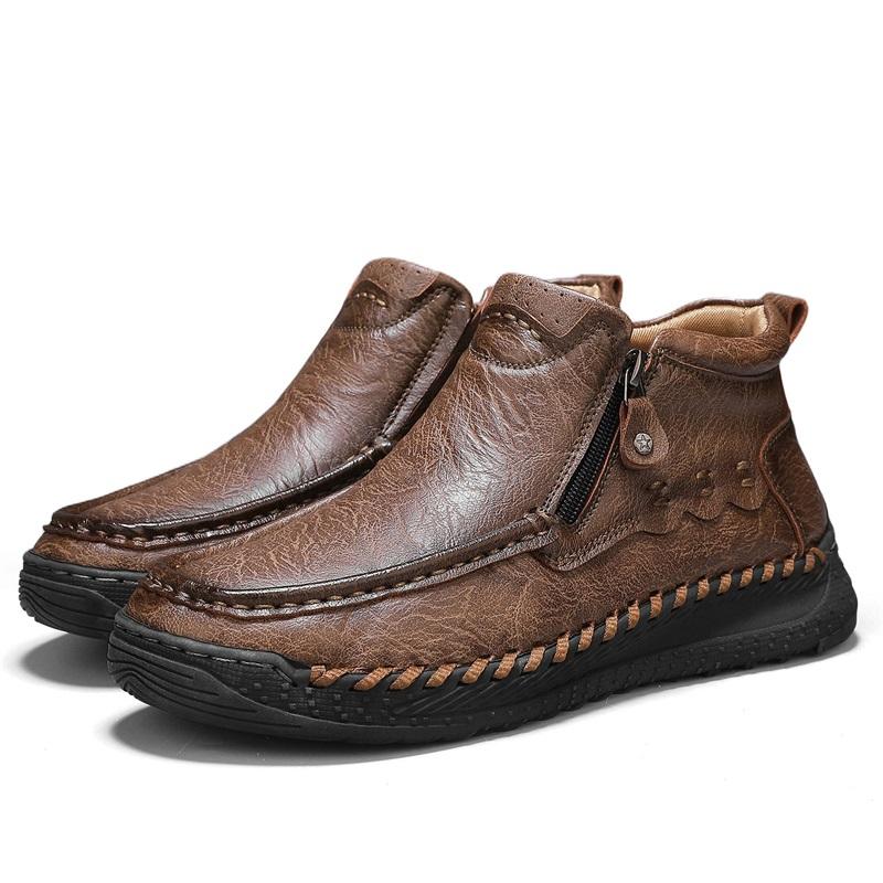 Мужские кожаные ботинки ручной работы боковая наклонная молния удобные ботильоны для мужчин повседневная обувь большого размера обувь в стиле милитари 48 хаки 4000₽
