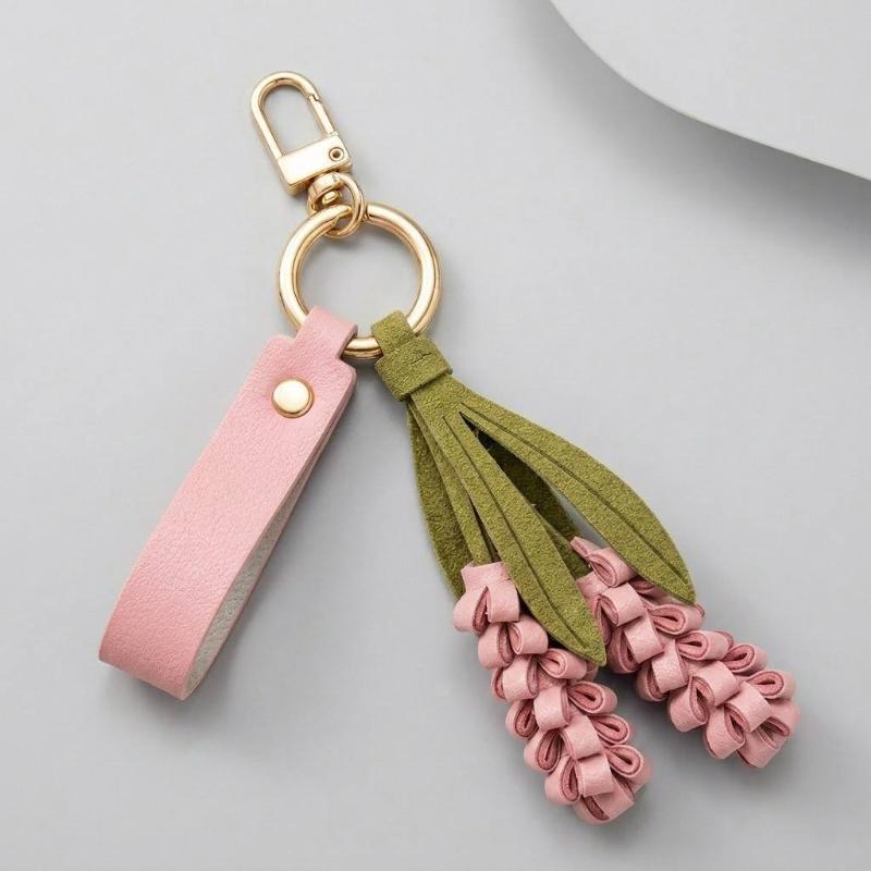 Multi-color PU Leather Flower Keychain 1Pcs Handwoven Portable Pendant Hanger for Backpack Car Key Daily Decor Travel Souvenir