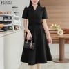 ZANZEA Women Elegant Casual V-neck Summer Short Sleeve Dress